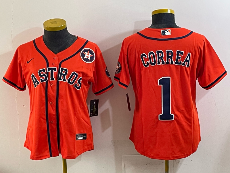 Women Houston Astros #1 Correa orange 2025 Nike MLB Jersey 003